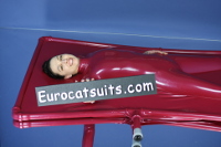airtight latex vacuumbed with sleeves and collar in metallic red 0.4mm latex