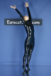 black latex catsuit without zipper - front - thumbnail